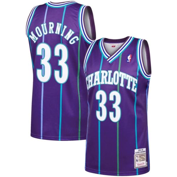 Alonzo Mourning Charlotte Hornets Mitchell & Ness 1994-95 Hardwood Classics Authentic Jersey - Purple