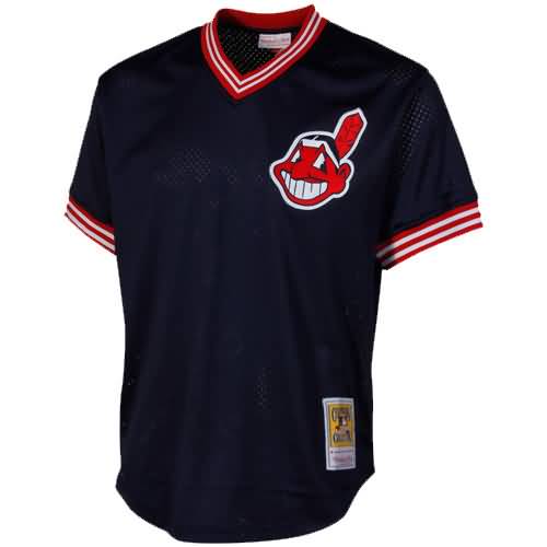 Joe Carter Cleveland Indians Mitchell & Ness 1986 Authentic Cooperstown Collection Mesh Batting Practice Jersey - Navy