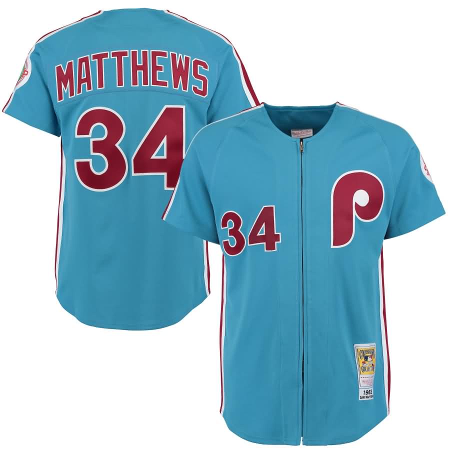 Gary Matthews 1983 Philadelphia Phillies Mitchell & Ness Authentic Throwback Jersey - Light Blue