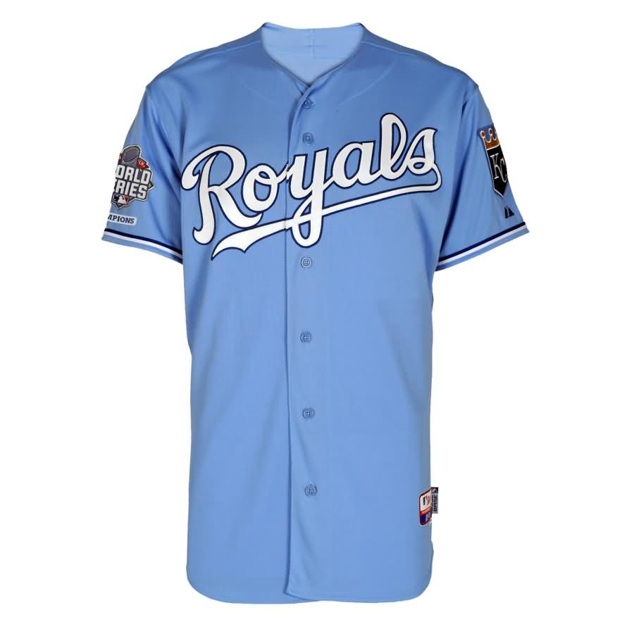 Kansas City Royals Majestic Authentic Cool Base Jersey with 2015 World Series Champions Patch - Light Blue