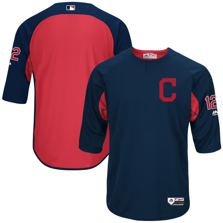 Francisco Lindor Cleveland Indians Majestic Authentic Collection On-Field 3/4-Sleeve Player Batting Practice Jersey - Navy/Red