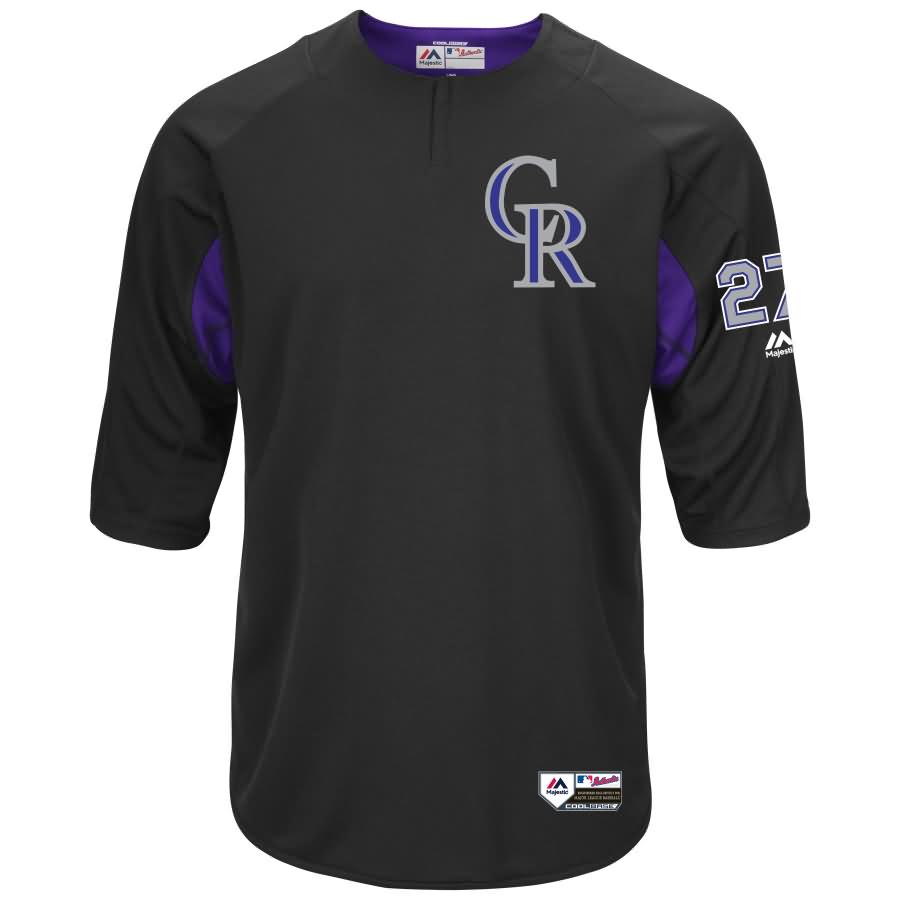 Trevor Story Colorado Rockies Majestic Authentic Collection On-Field 3/4-Sleeve Player Batting Practice Jersey - Black/Purple