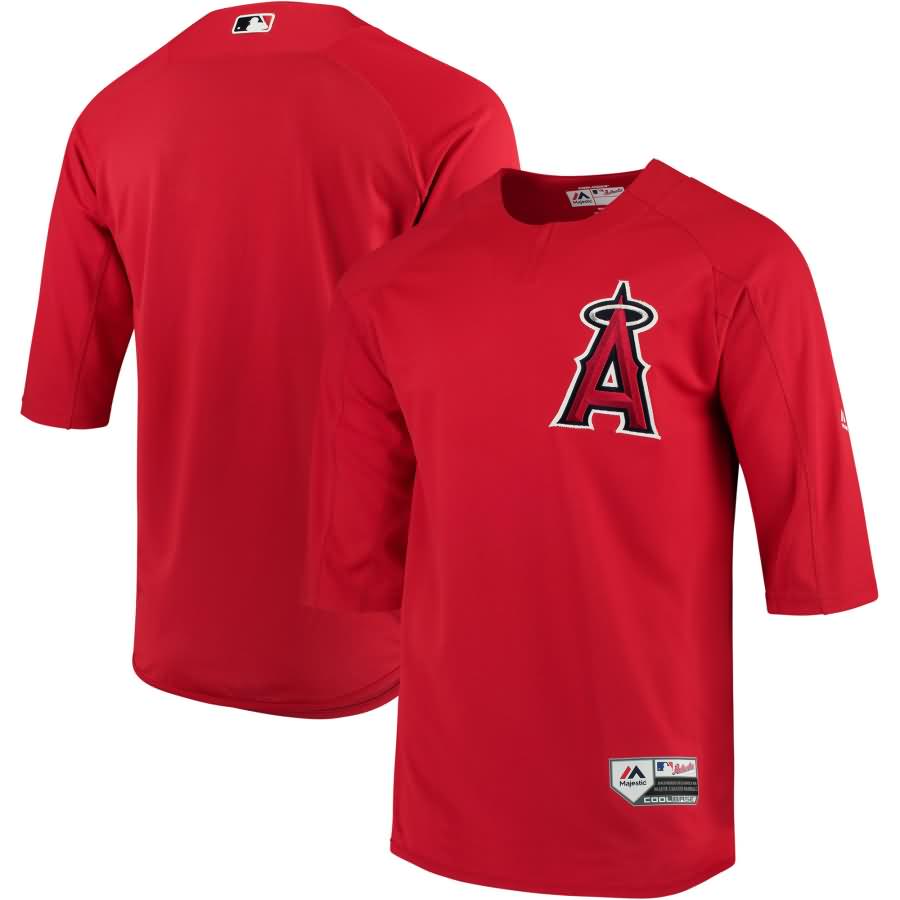 Los Angeles Angels Majestic Authentic Collection On-Field 3/4-Sleeve Batting Practice Jersey - Red