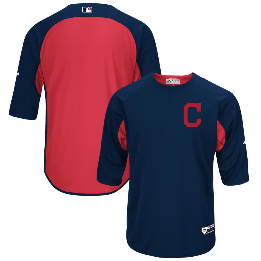 Cleveland Indians Majestic Authentic Collection On-Field 3/4-Sleeve Batting Practice Jersey - Navy/Red