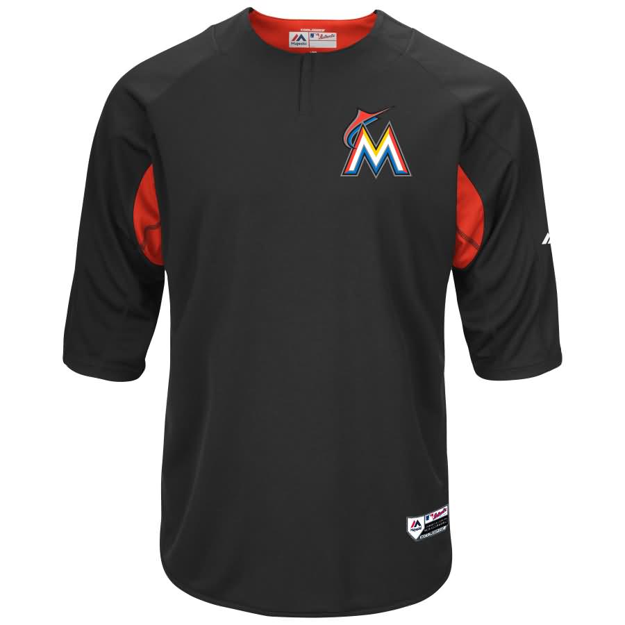 Miami Marlins Majestic Authentic Collection On-Field 3/4-Sleeve Batting Practice Jersey - Black/Orange