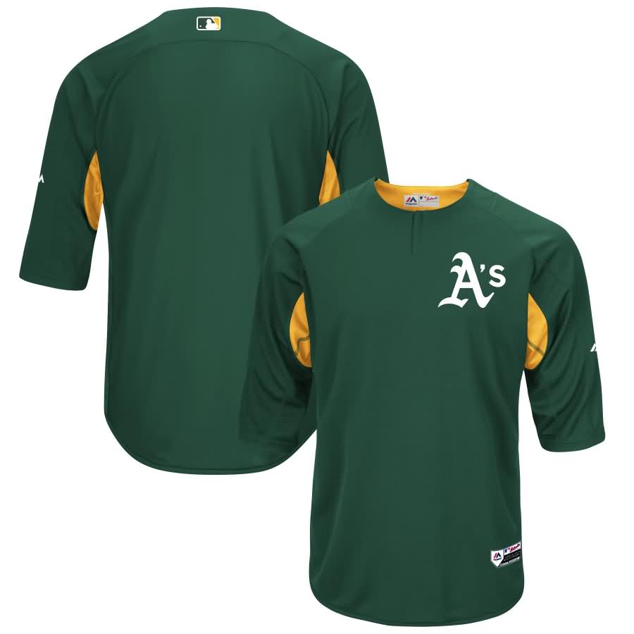 Oakland Athletics Majestic Authentic Collection On-Field 3/4-Sleeve Batting Practice Jersey - Green/Gold
