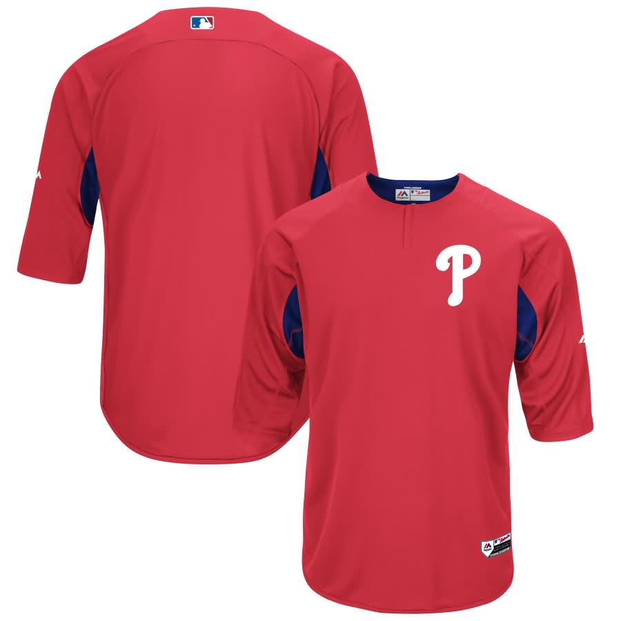 Philadelphia Phillies Majestic Authentic Collection On-Field 3/4-Sleeve Batting Practice Jersey - Red/Royal