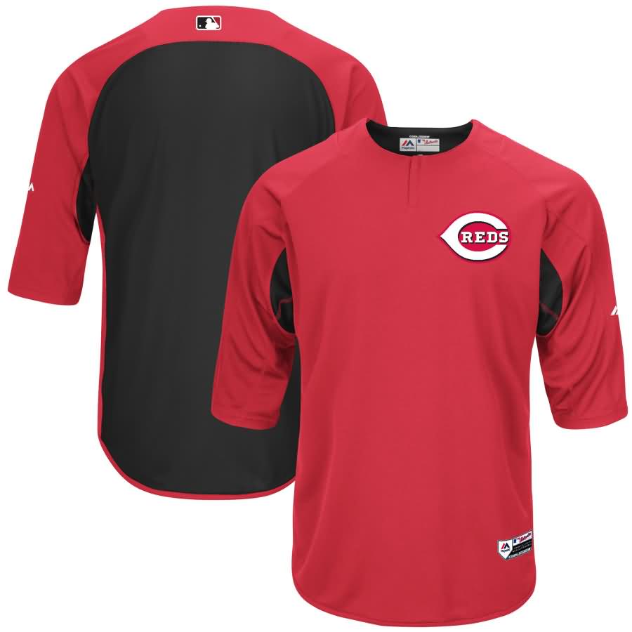 Cincinnati Reds Majestic Authentic Collection On-Field 3/4-Sleeve Batting Practice Jersey - Red/Black