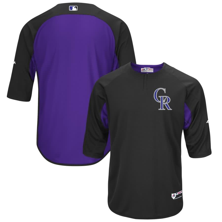 Colorado Rockies Majestic Authentic Collection On-Field 3/4-Sleeve Batting Practice Jersey - Black/Purple