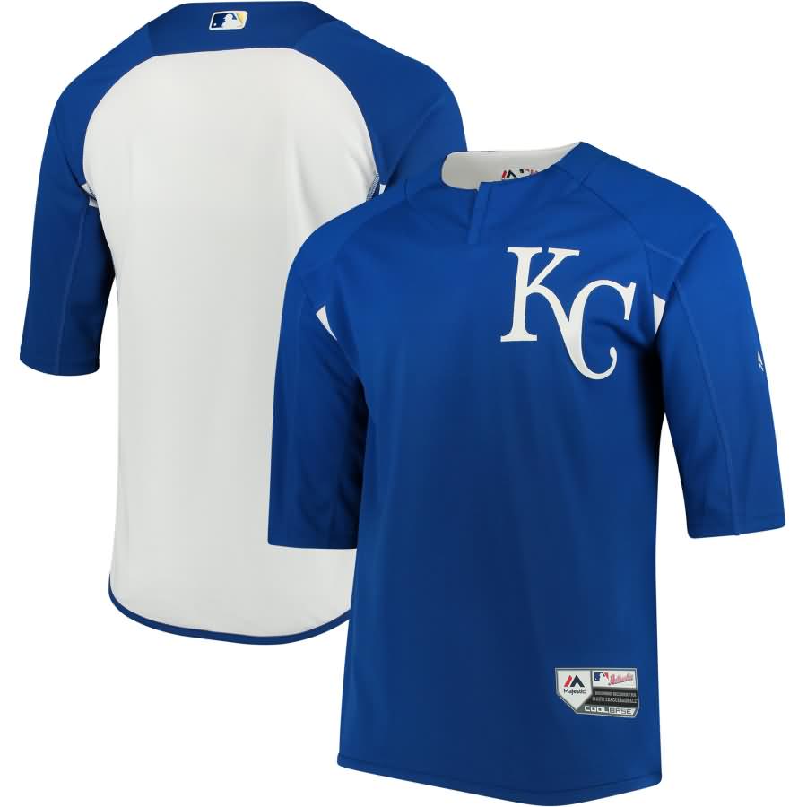 Kansas City Royals Majestic Authentic Collection On-Field 3/4-Sleeve Batting Practice Jersey - Royal/White