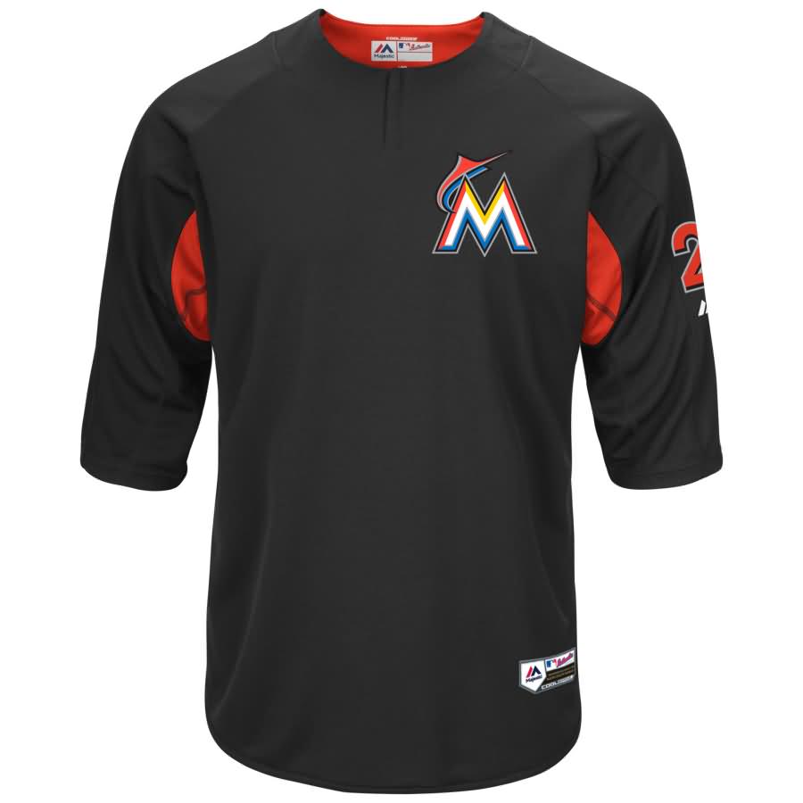 Giancarlo Stanton Miami Marlins Majestic Authentic Collection On-Field 3/4-Sleeve Player Batting Practice Jersey - Black