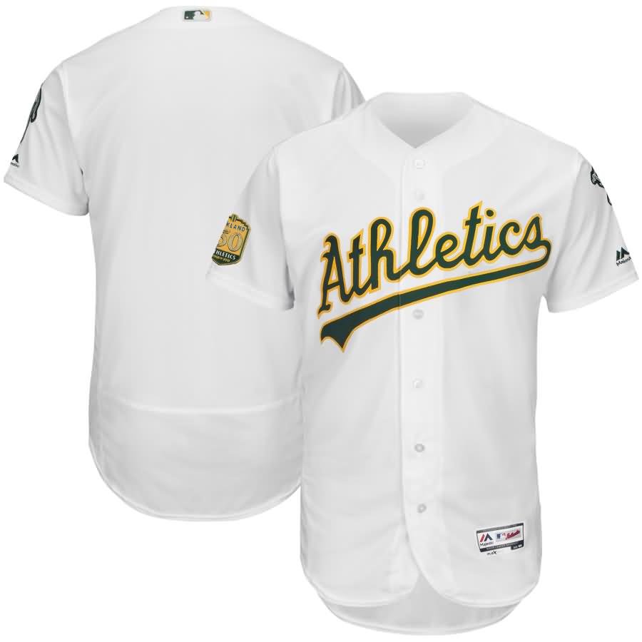Oakland Athletics Majestic 50th Anniversary Home On-Field Patch Flex Base Team Jersey - White