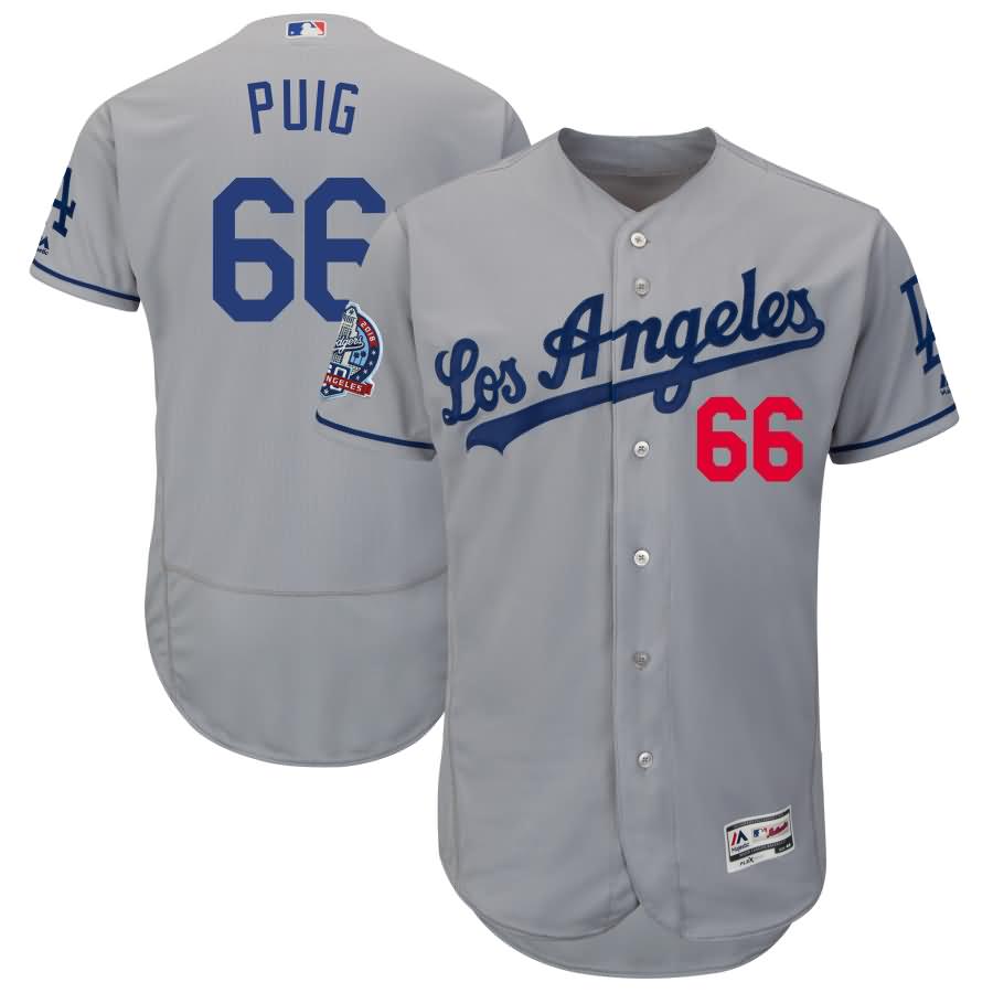 Yasiel Puig Los Angeles Dodgers Majestic 60th Anniversary Road On-Field Patch Flex Base Player Jersey - Gray
