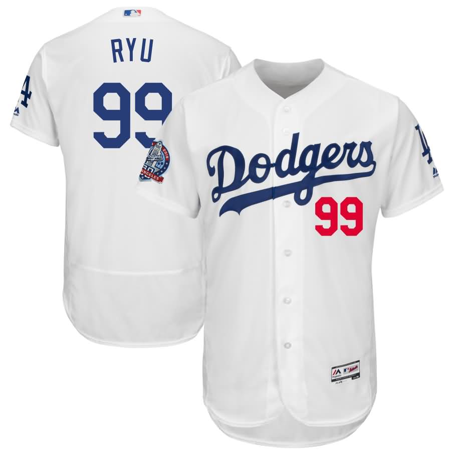 Hyun-Jin Ryu Los Angeles Dodgers Majestic 60th Anniversary Home On-Field Patch Flex Base Player Jersey - White