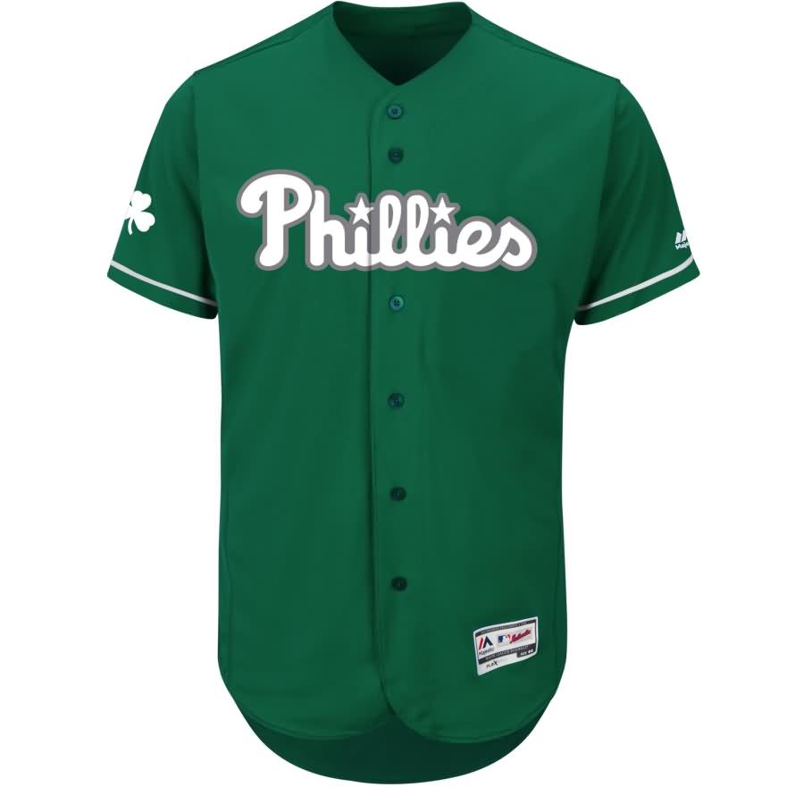 Rhys Hoskins Philadelphia Phillies Majestic 2018 St. Patrick's Day Flex Base Authentic Collection Celtic Player Jersey - Green