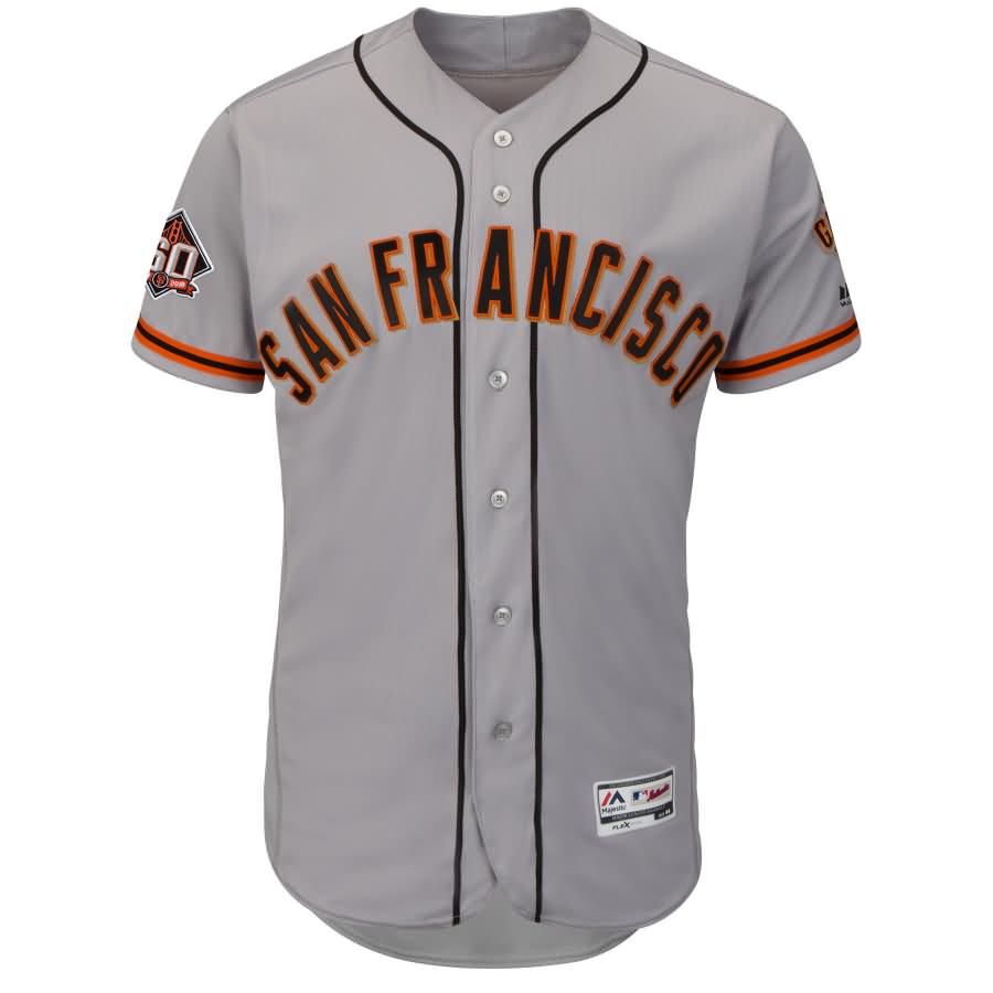 Evan Longoria San Francisco Giants Majestic Road On-Field 60th Season Patch Flex Base Authentic Collection Player Jersey - Gray