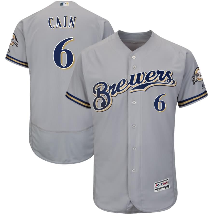 Lorenzo Cain Milwaukee Brewers Majestic Authentic Collection Flex Base Player Jersey - Gray