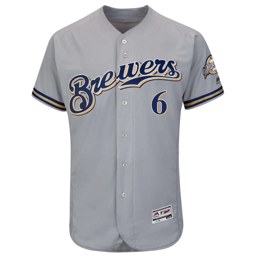 Lorenzo Cain Milwaukee Brewers Majestic Authentic Collection Flex Base Player Jersey - Gray