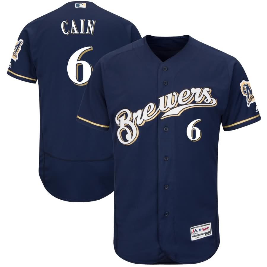 Lorenzo Cain Milwaukee Brewers Majestic Authentic Collection Flex Base Player Jersey - Navy