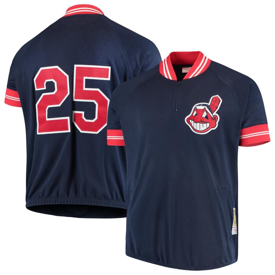 Jim Thome Cleveland Indians Mitchell & Ness Cooperstown Collection Mesh Batting Practice Quarter-Zip Jersey - Navy
