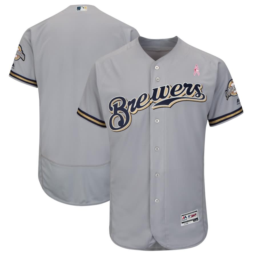 Milwaukee Brewers Majestic 2018 Mother's Day Road Flex Base Team Jersey - Gray