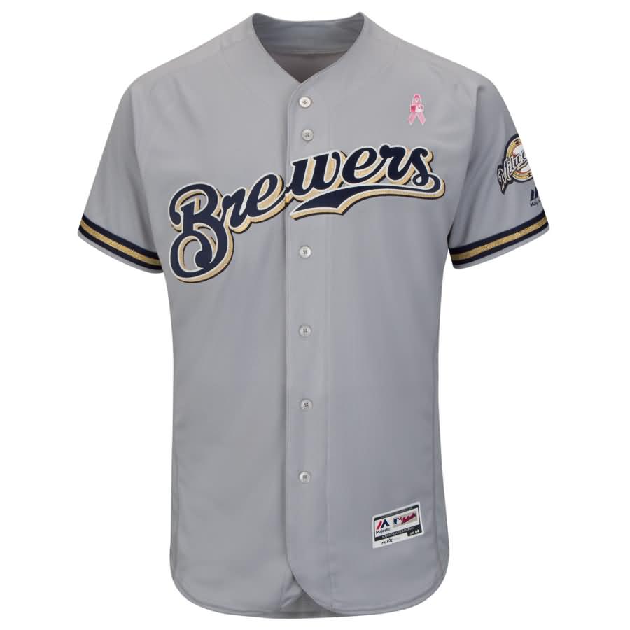 Milwaukee Brewers Majestic 2018 Mother's Day Road Flex Base Team Jersey - Gray