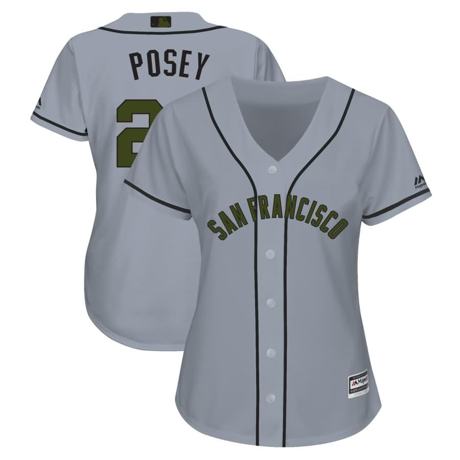 Buster Posey San Francisco Giants Majestic Women's 2018 Memorial Day Cool Base Player Jersey - Gray
