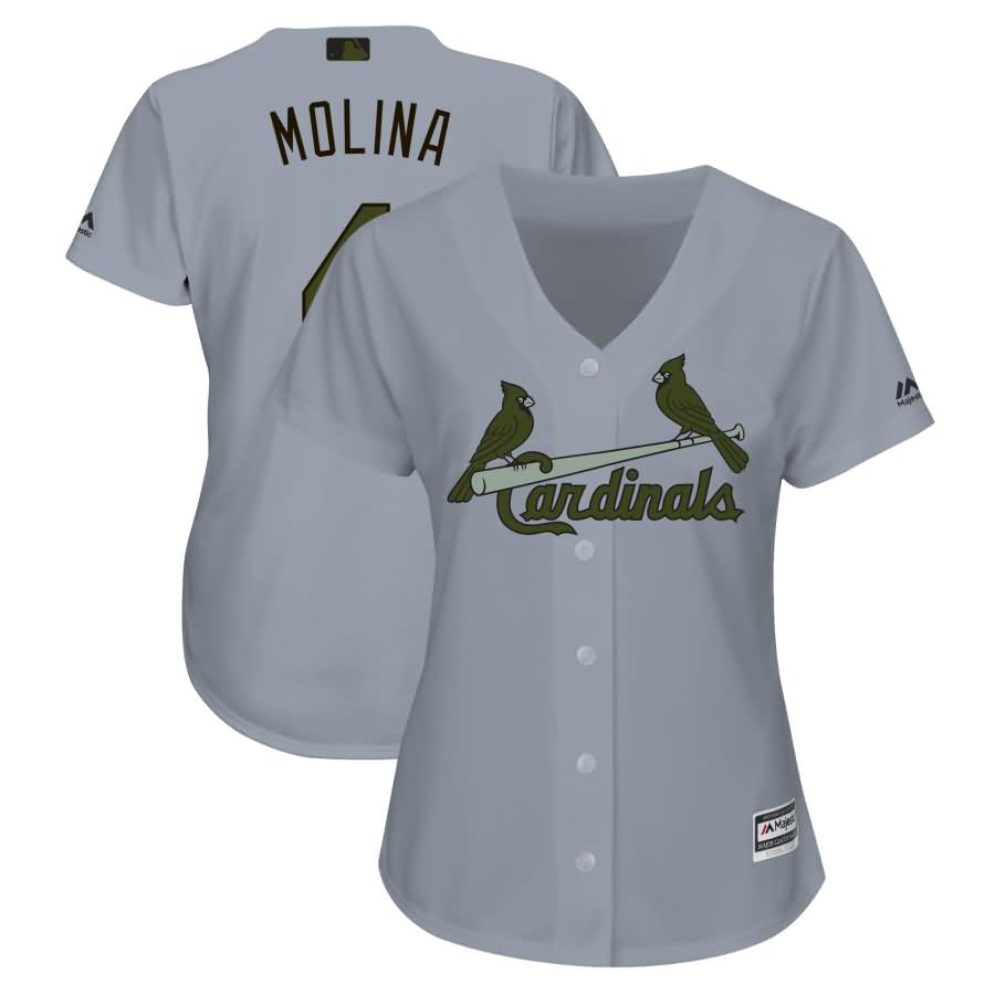 Yadier Molina St. Louis Cardinals Majestic Women's 2018 Memorial Day Cool Base Player Jersey - Gray