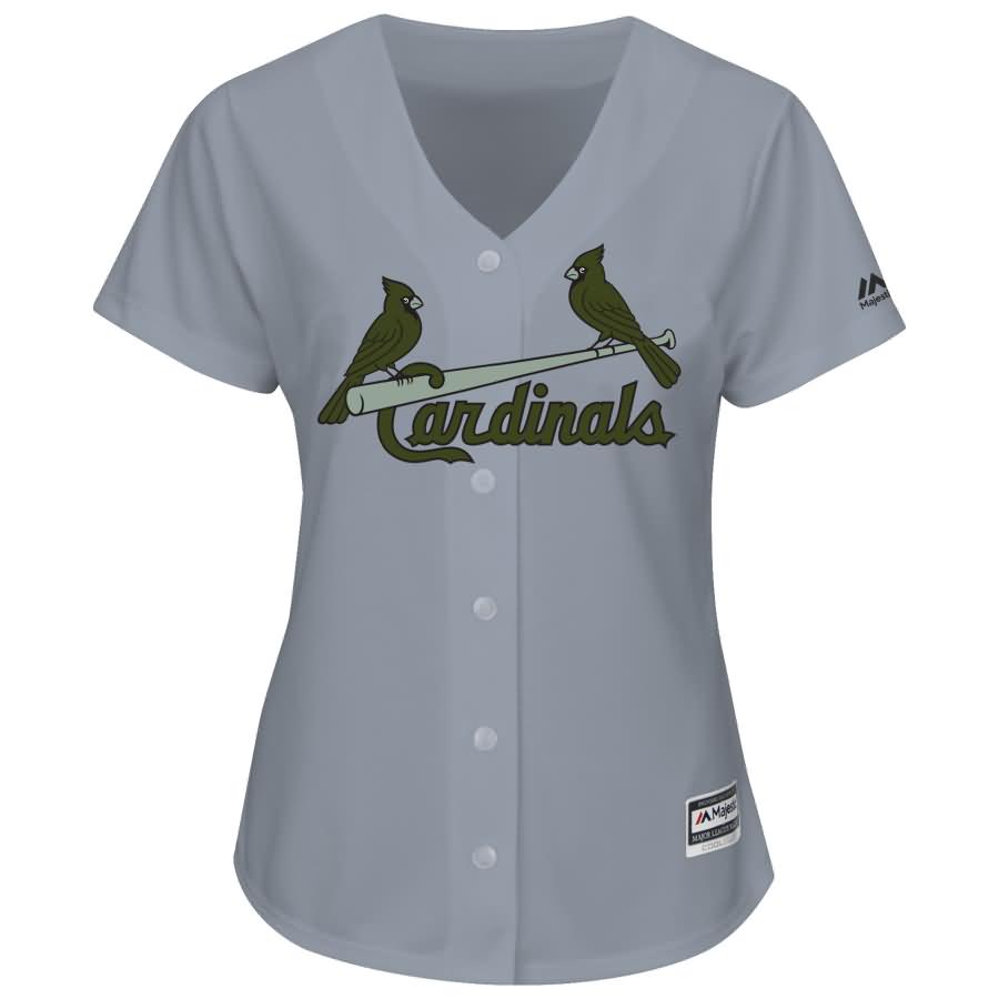 St. Louis Cardinals Majestic Women's 2018 Memorial Day Cool Base Team Jersey - Gray