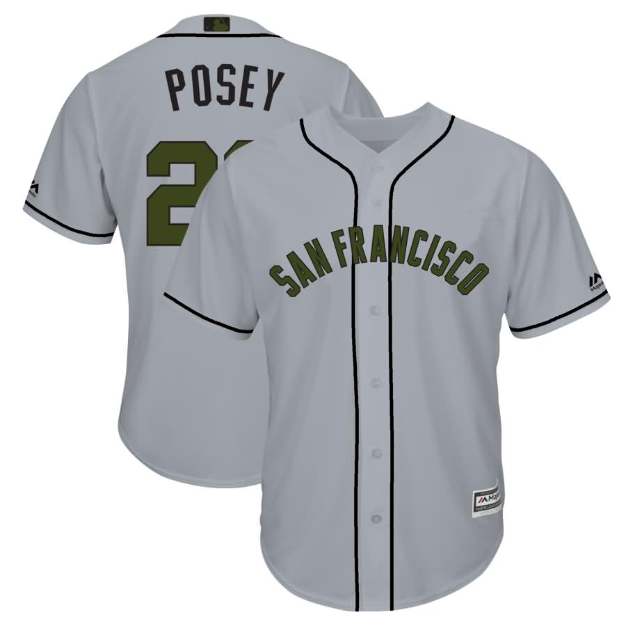 Buster Posey San Francisco Giants Majestic 2018 Memorial Day Cool Base Player Jersey - Gray