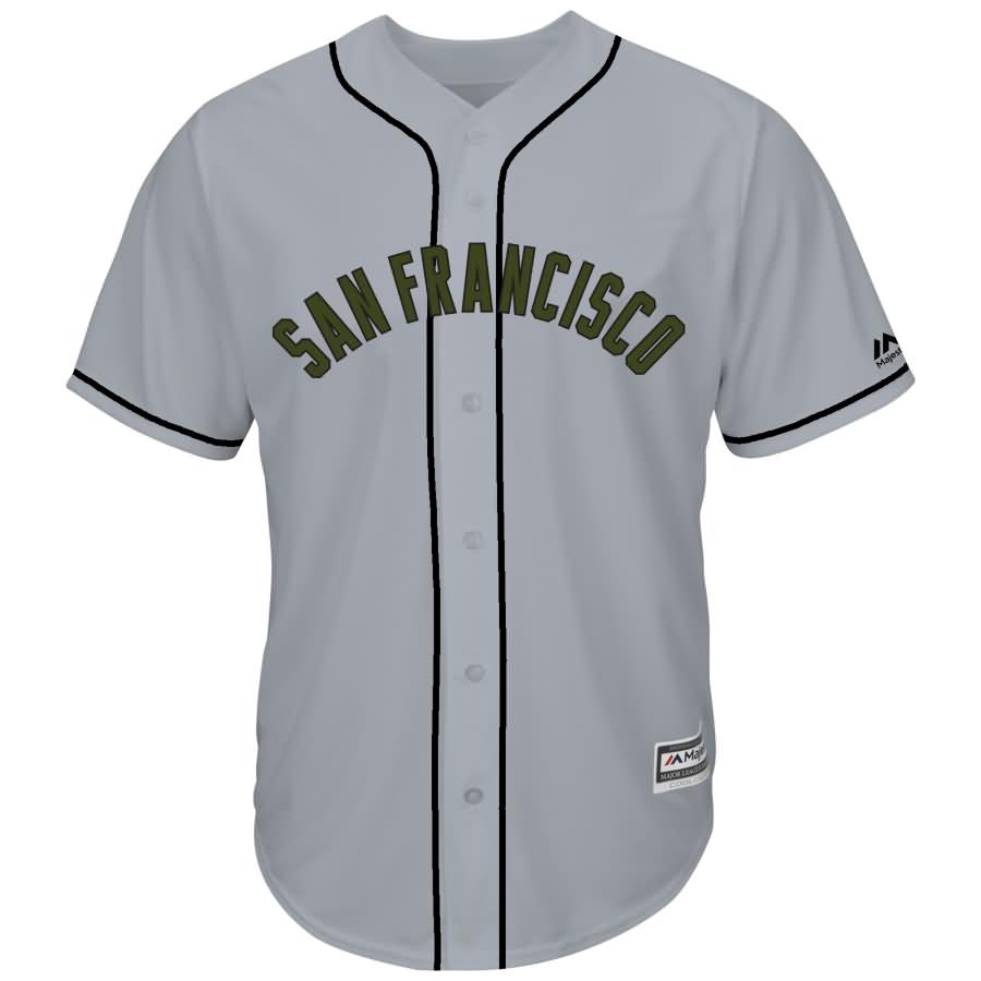 Buster Posey San Francisco Giants Majestic 2018 Memorial Day Cool Base Player Jersey - Gray