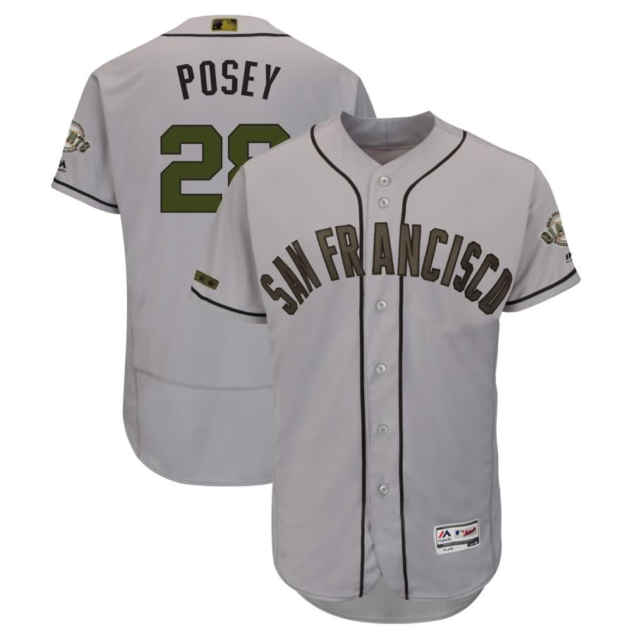 Buster Posey San Francisco Giants Majestic 2018 Memorial Day Authentic Collection Flex Base Player Jersey - Gray