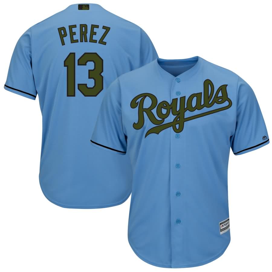 Salvador Perez Kansas City Royals Majestic Alternate 2018 Memorial Day Cool Base Player Jersey - Light Blue