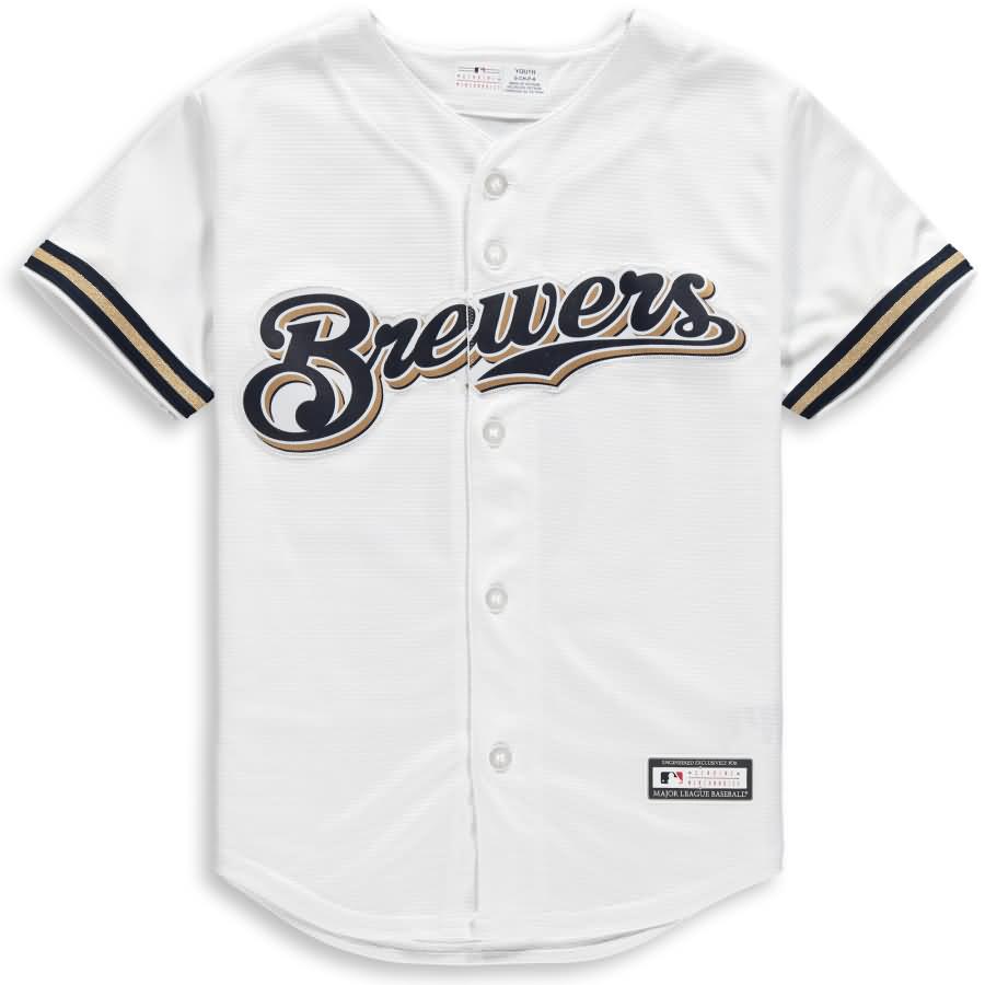 Lorenzo Cain Milwaukee Brewers Majestic Youth Home Cool Base Replica Player Jersey - White
