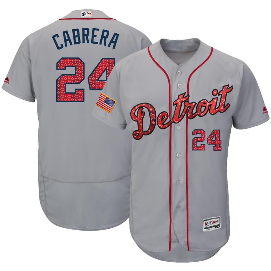 Miguel Cabrera Detroit Tigers Majestic 2018 Stars & Stripes Flex Base Player Jersey - Gray