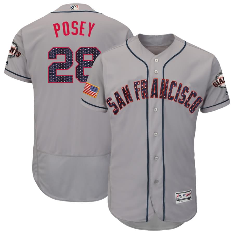 Buster Posey San Francisco Giants Majestic 2018 Stars & Stripes Flex Base Player Jersey - Gray