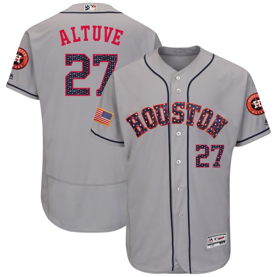 Jose Altuve Houston Astros Majestic 2018 Stars & Stripes Flex Base Player Jersey - Gray