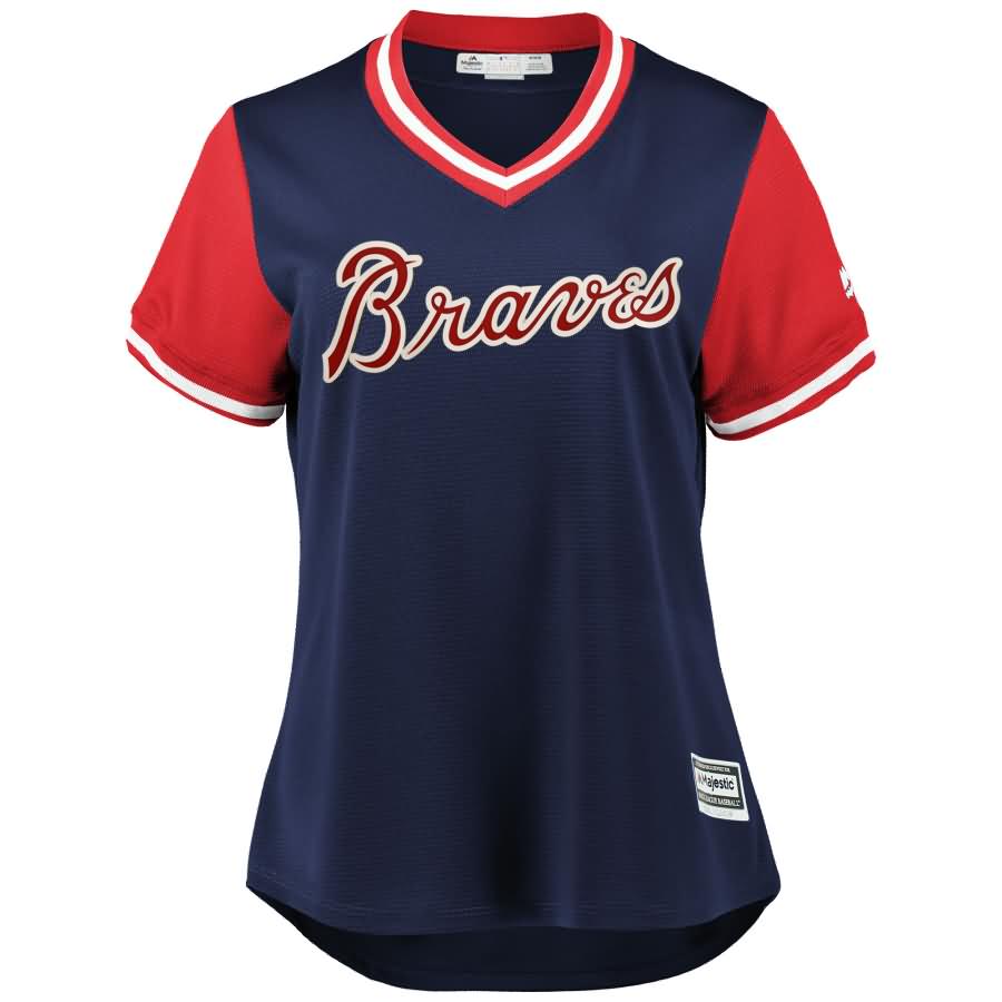 Ronald Acuna Jr. "Sabanero Soy" Atlanta Braves Majestic Women's 2018 Players' Weekend Cool Base Jersey - Navy/Red