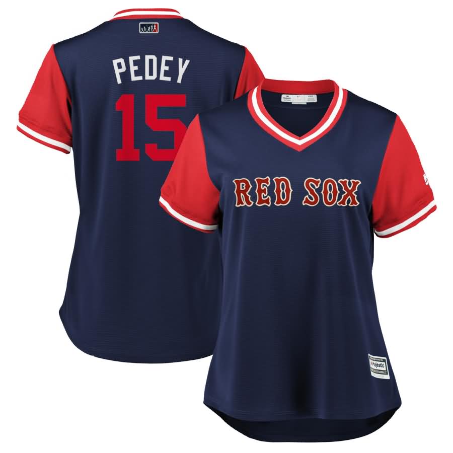 Dustin Pedroia "Pedey" Boston Red Sox Majestic Women's 2018 Players' Weekend Cool Base Jersey - Navy/Red
