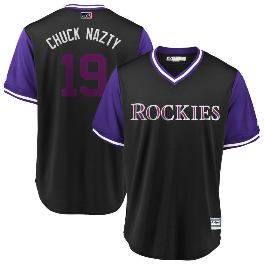 Charlie Blackmon "Chuck Nazty" Colorado Rockies Majestic 2018 Players' Weekend Cool Base Jersey - Black/Purple