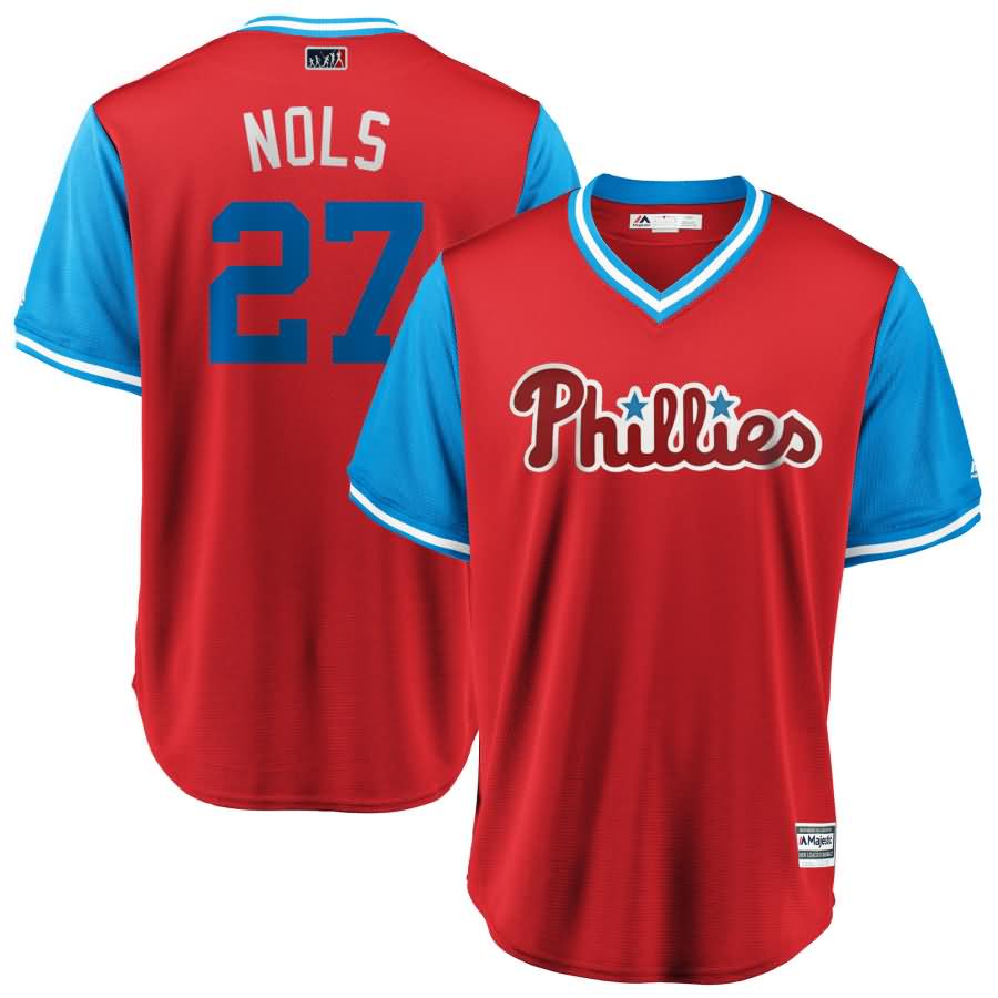 Aaron Nola "Nols" Philadelphia Phillies Majestic 2018 Players' Weekend Cool Base Jersey - Scarlet/Light Blue