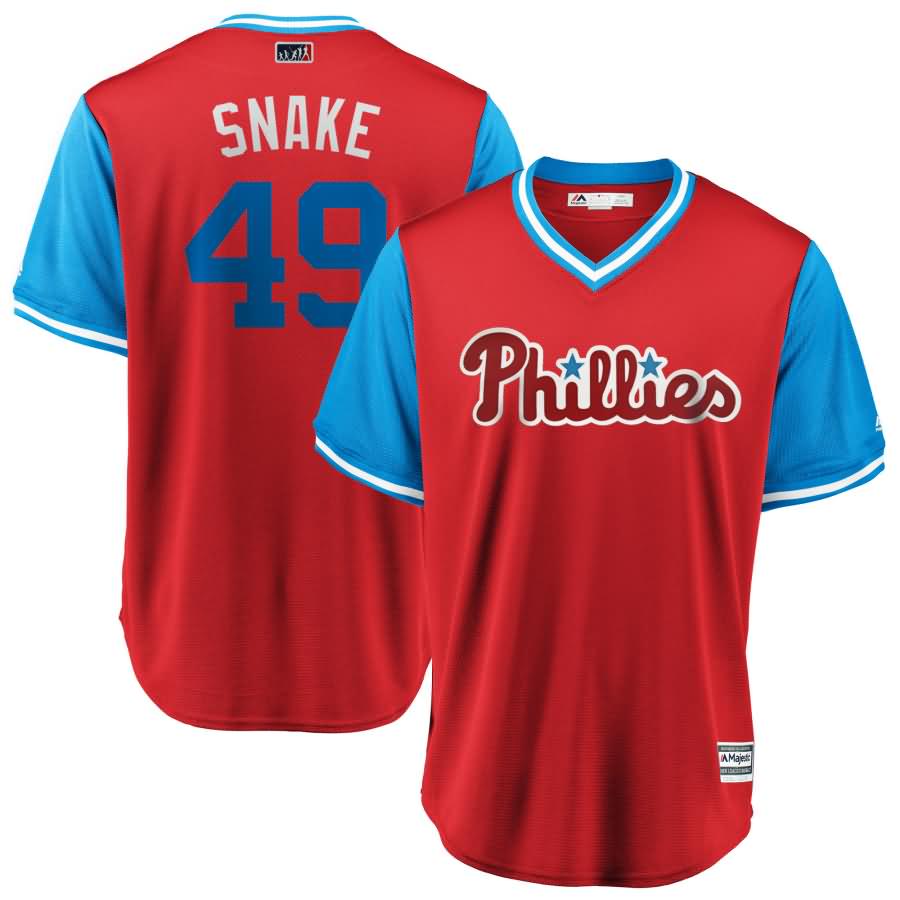 Jake Arrieta "Snake" Philadelphia Phillies Majestic 2018 Players' Weekend Cool Base Jersey - Scarlet/Light Blue