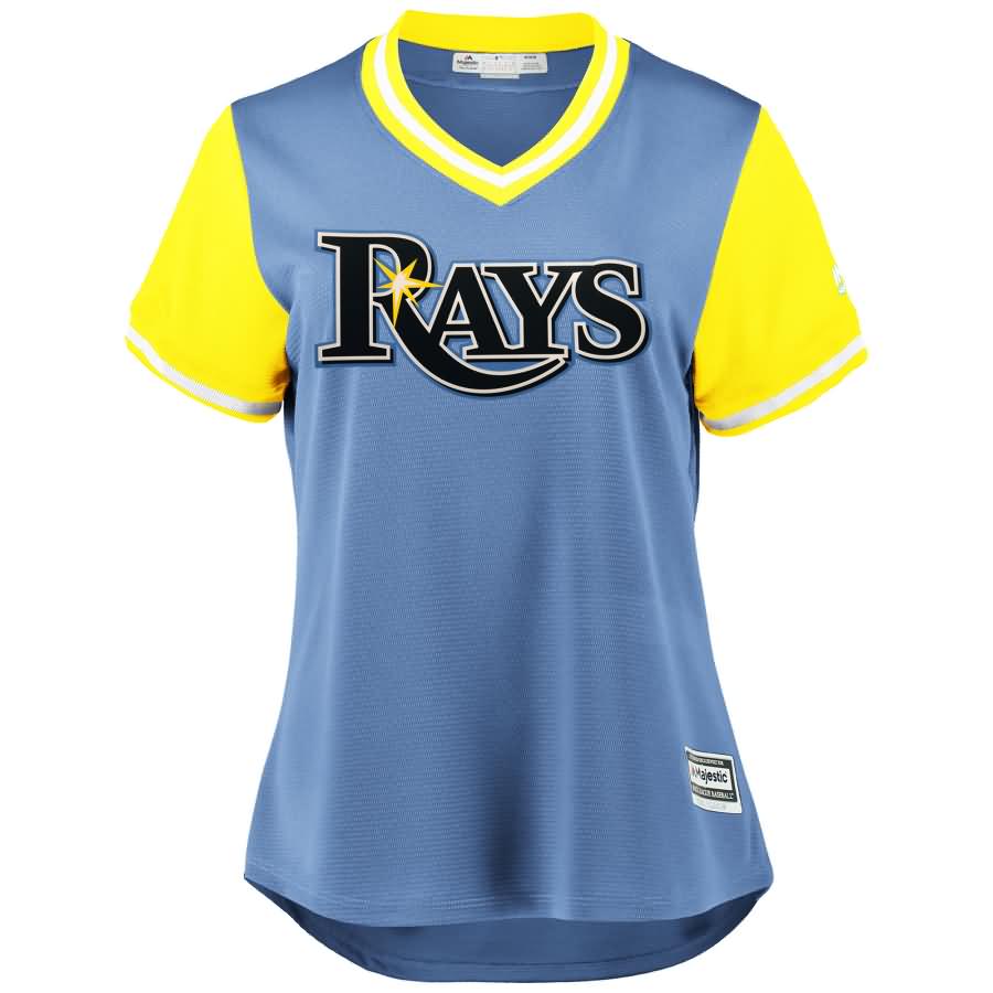 Kevin Kiermaier "Outlaw" Tampa Bay Rays Majestic Women's 2018 Players' Weekend Cool Base Jersey - Light Blue/Yellow
