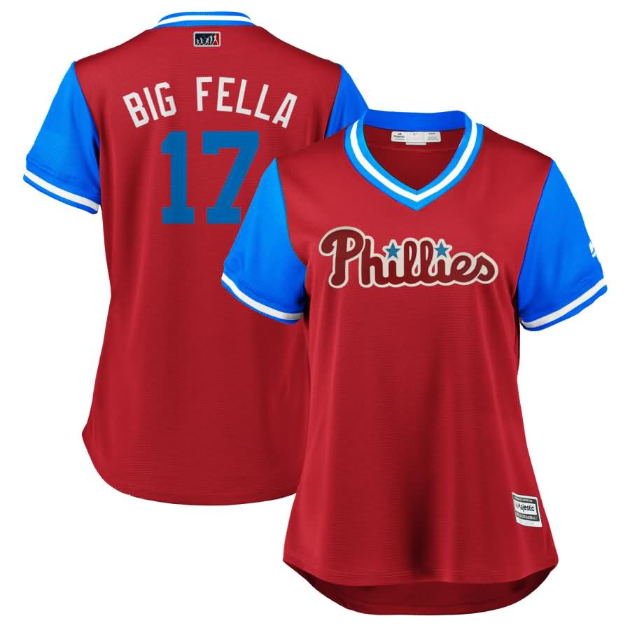 Rhys Hoskins "Big Fella" Philadelphia Phillies Majestic Women's 2018 Players' Weekend Cool Base Jersey - Scarlet/Light Blue