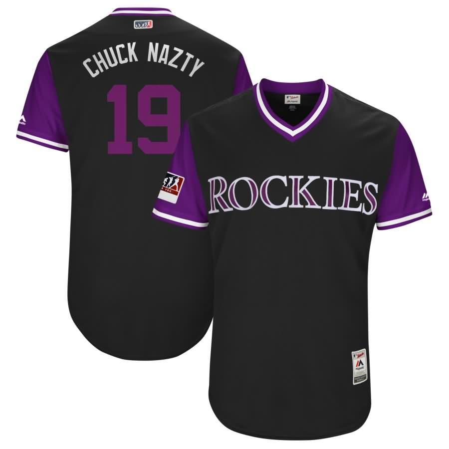 Charlie Blackmon "Chuck Nazty" Colorado Rockies Majestic 2018 Players' Weekend Authentic Jersey - Black/Purple