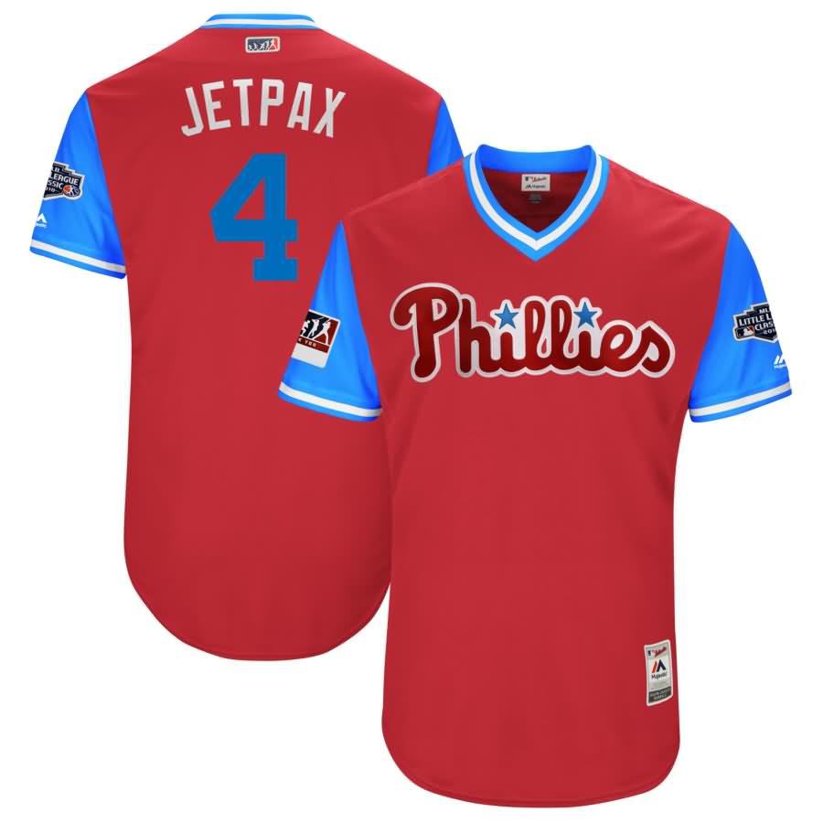 Scott Kingery "Jetpax" Philadelphia Phillies Majestic 2018 MLB Little League Classic Authentic Jersey - Scarlet/Light Blue