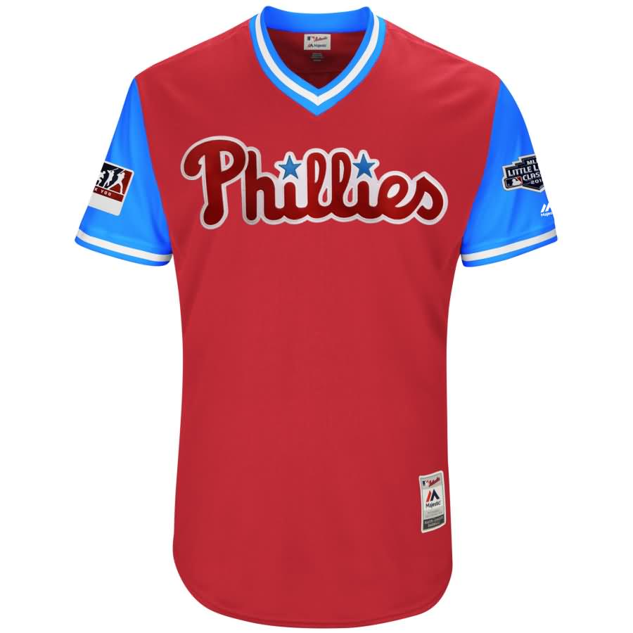 Scott Kingery "Jetpax" Philadelphia Phillies Majestic 2018 MLB Little League Classic Authentic Jersey - Scarlet/Light Blue
