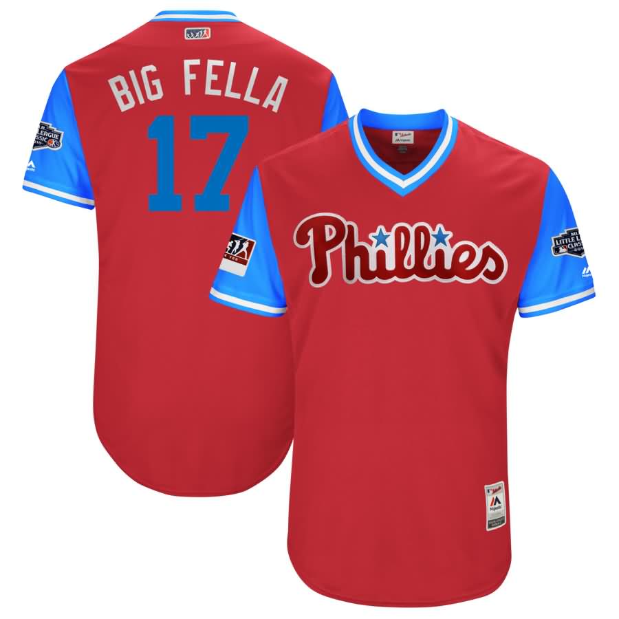 Rhys Hoskins "Big Fella" Philadelphia Phillies Majestic 2018 MLB Little League Classic Authentic Jersey - Scarlet/Light Blue