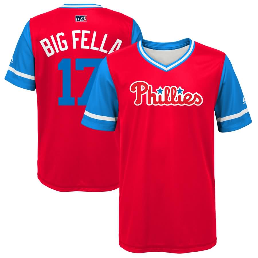 Rhys Hoskins "Big Fella" Philadelphia Phillies Majestic Youth 2018 Players' Weekend Jersey - Scarlet/Light Blue