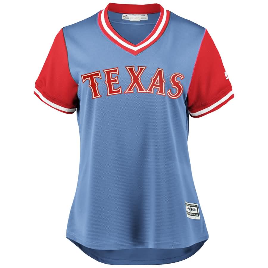 Texas Rangers Majestic Women's 2018 Players' Weekend Team Jersey - Light Blue/Red